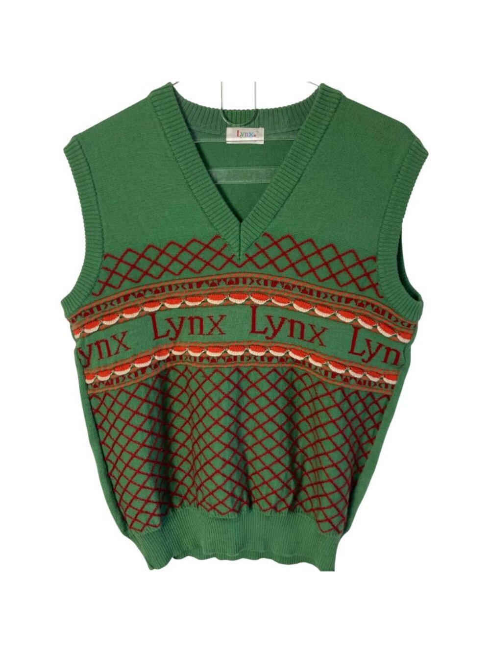 Lynx Golf Collection Wool Sweater Vest Womens Large Green V Neck Preppy Golfcore